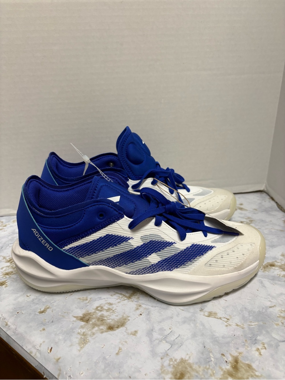 adidas White and Blue Adizero Men's Basketball Sneakers